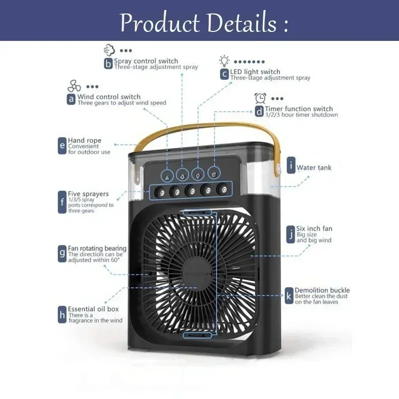 New 3 In 1 Fan AIr Conditioner Household Small Air Cooler LED Night Light Portable Humidifier Air Adjustment Fan Office Home Fan - Image 5