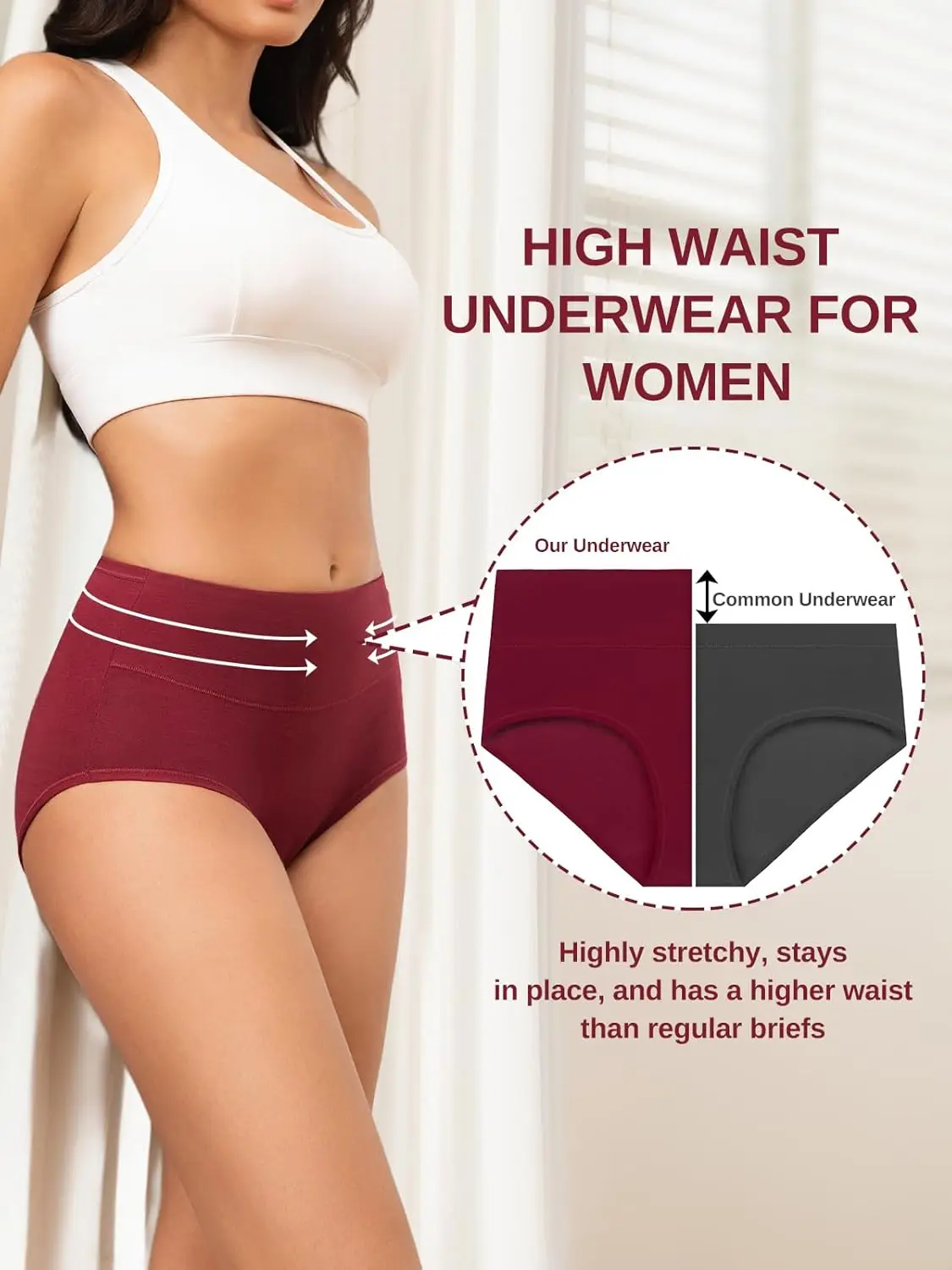Cotton Underwear for Women High Waisted Full Coverage Briefs Soft Ladies Panties 5 Pack - Image 9