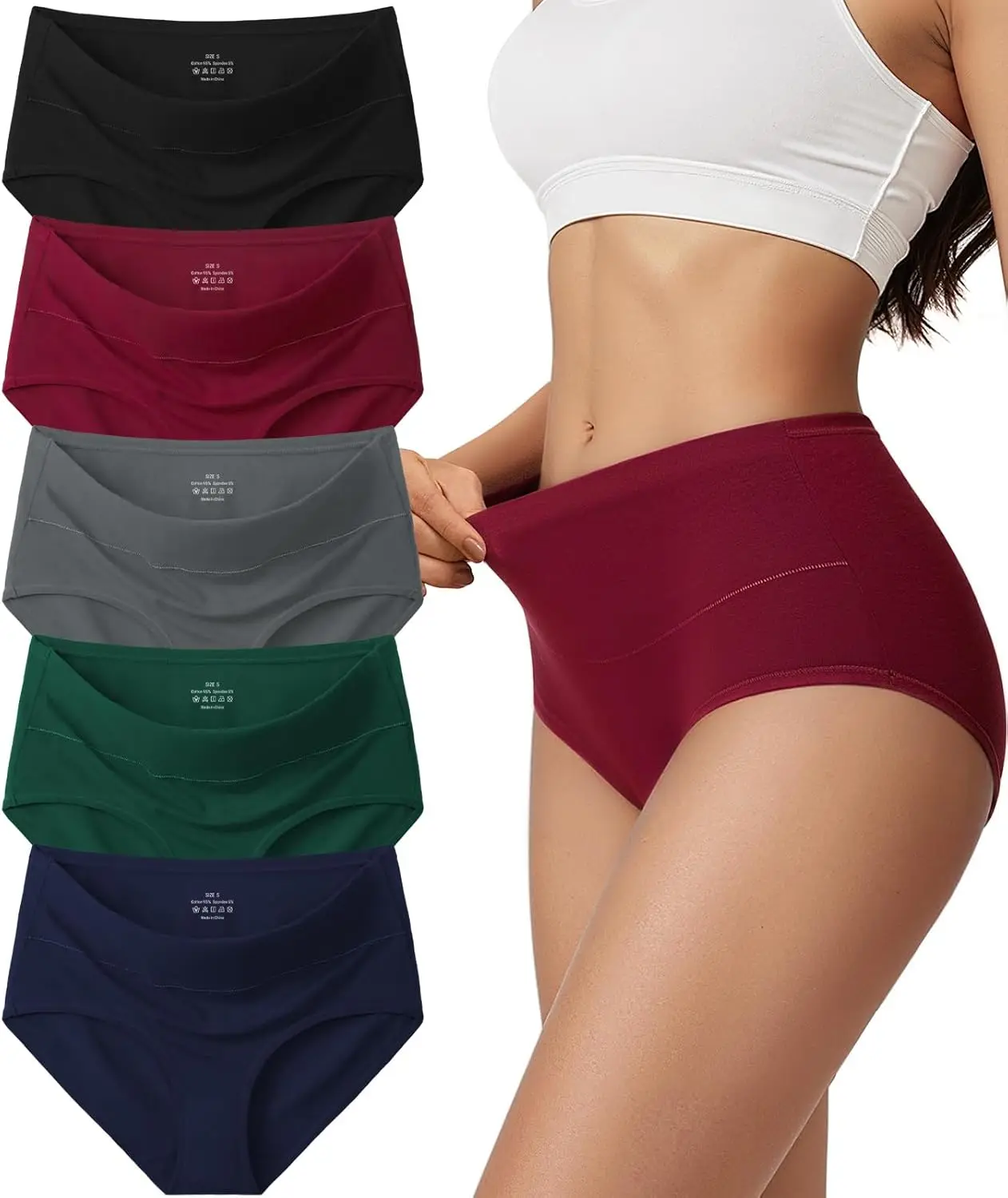 Cotton Underwear for Women High Waisted Full Coverage Briefs Soft Ladies Panties 5 Pack - Image 7