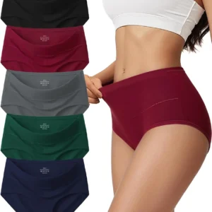 Cotton Underwear for Women High Waisted Full Coverage Briefs Soft Ladies Panties 5 Pack