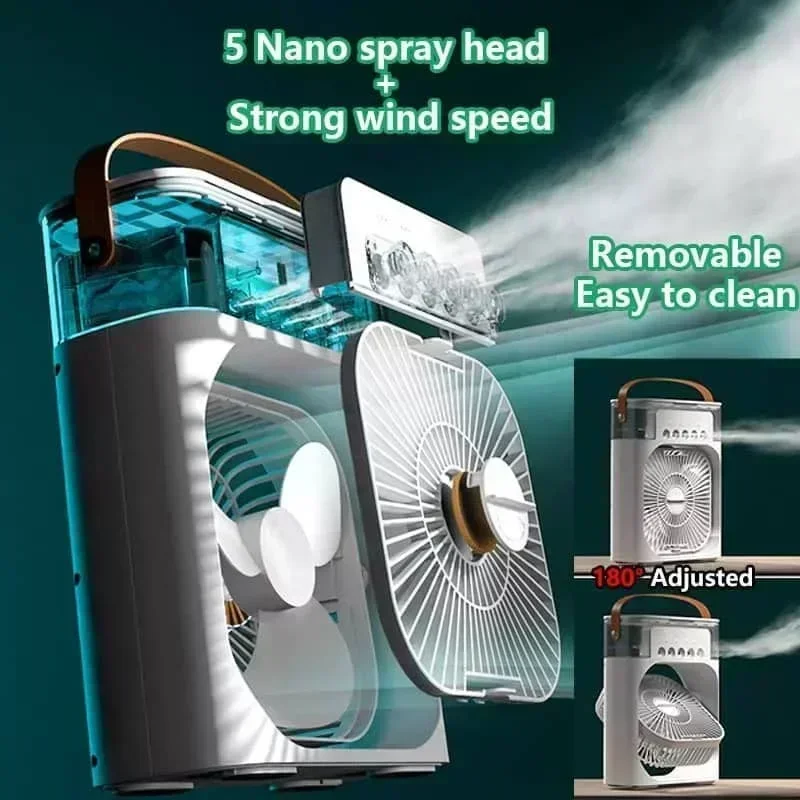 New 3 In 1 Fan AIr Conditioner Household Small Air Cooler LED Night Light Portable Humidifier Air Adjustment Fan Office Home Fan - Image 4