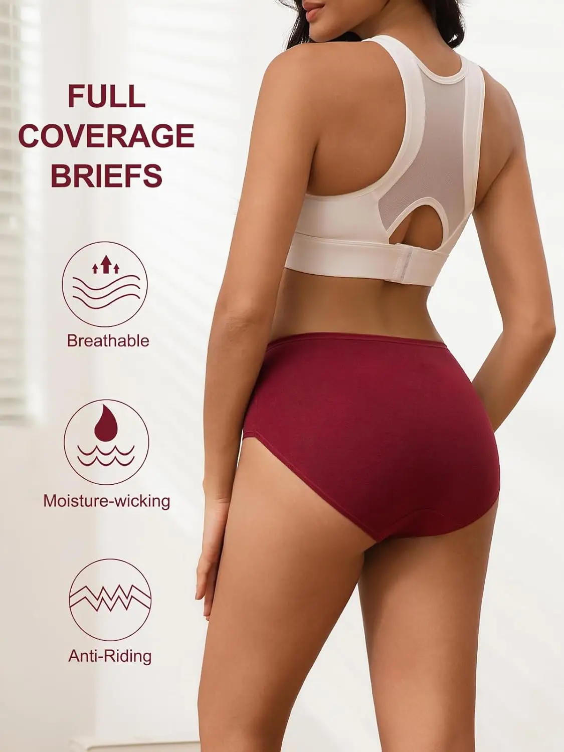 Cotton Underwear for Women High Waisted Full Coverage Briefs Soft Ladies Panties 5 Pack - Image 4