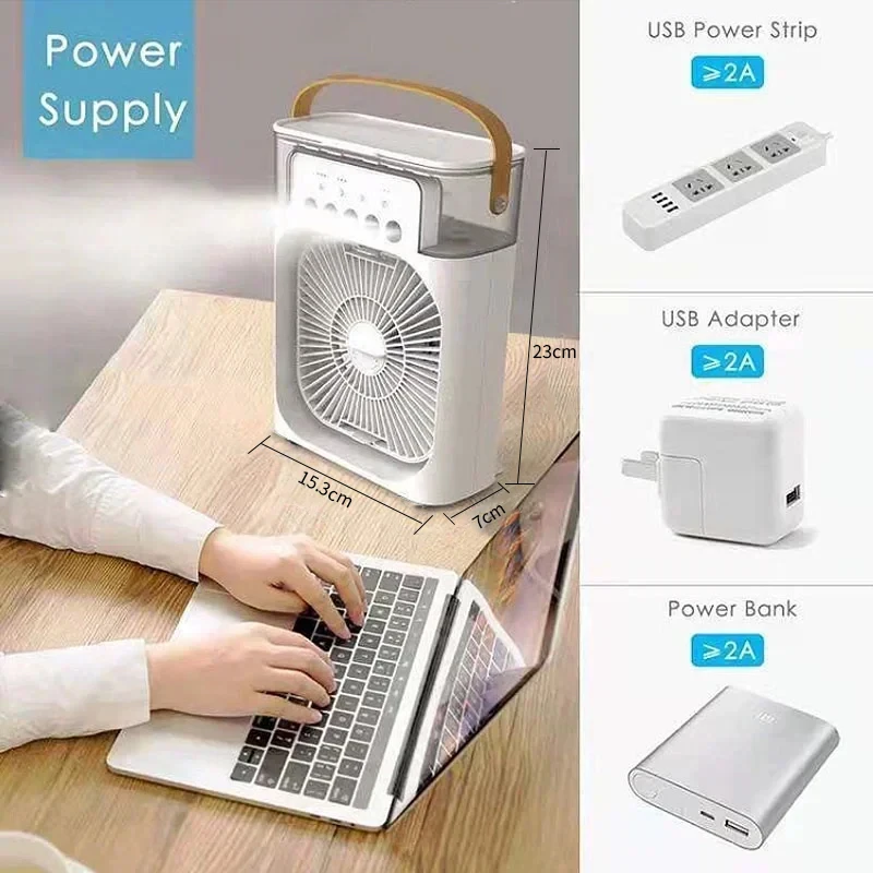 New 3 In 1 Fan AIr Conditioner Household Small Air Cooler LED Night Light Portable Humidifier Air Adjustment Fan Office Home Fan - Image 9
