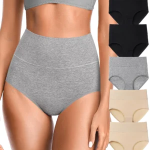 4Pcs High Waisted Underwear for Women Tummy Control Full Coverage Cotton Ladies Panties Soft Stretch Briefs