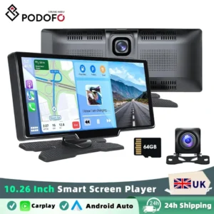 Podofo Wireless Carplay Android Auto Portable Digital Dashboard 10.26 Inch Smart Player With