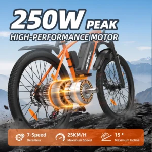 Aairsk Q7 Ebikes For Adults, 250W Motor Electric Mountain Bike, 36V 10Ah Removable Battery,