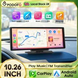 Podofo 10.26 Inch Portable Smart Car Multimedia Player Wireless CarPlay Android Auto Voice