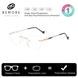 BEMORE Rimless Correction Eyeglasses With Prescription Men Women Unisex Alloy Photochromic