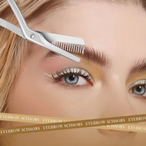 Professional Stainless Steel Eyebrow Scissors with Comb Hypoallergenic Ergonomic Two-Handed