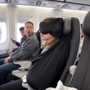 3-in-1 Airplane Sleep Support Set With Adjustable Travel Pillow Eye Mask Blanket Body Strap