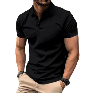 Summer Men's Solid Color Polo Shirt Short Sleeve Lapel Button Tshirts for Men Casual