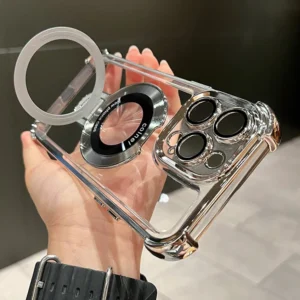 Luxury Plating Shockproof Magnetic Bracket For Magsafe Clear Case For iPhone 17 16 15 14 13 12