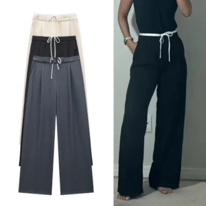 HXAO Women's Pants Baggy Wide Pants Woman Fashion Black Trousers Casual High waisted Pants