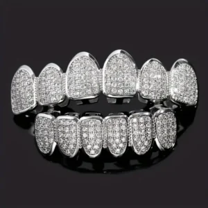 HipHop CZ Teeth Set For Unisex Top Bottom Mouth Gold Silver Color Teeth Tooth Cap Removable