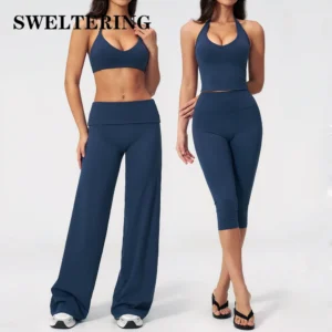 Women's Fitness Set Gym Tracksuit Breathable Sports Bra Flared Trousers Suit Workout Clothing