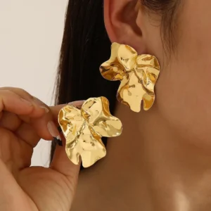 Stainless Steel Petal Stud Earrings for Women Girls Irregular Flower Vintage Exaggerate Big