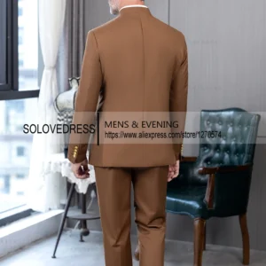 2 Piece Stand Collar Double-Breasted Chinese Style Men's Suits With 3 Real Pocket Wedding