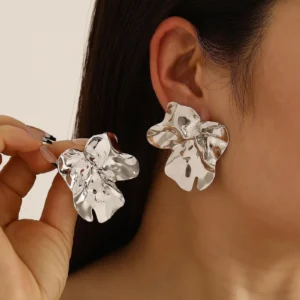 Stainless Steel Petal Stud Earrings for Women Girls Irregular Flower Vintage Exaggerate Big