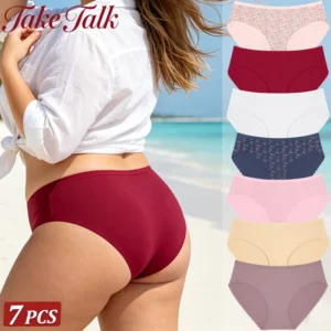 Women's Cotton Low Waist Underwear Briefs 7Pcs Set Breathable Solid Color Printed Panties