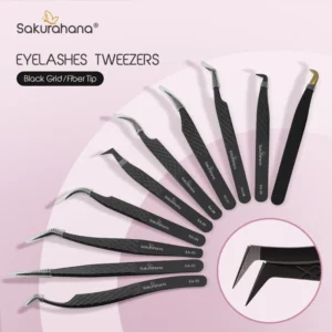 SAKURAHANA High-end Eyelash Tweezers Black Fiber Tip For Lash Extensions Mega Volume Mink
