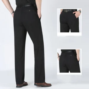 New Men's Summer Casual Pants Straight Fit Triangle Pocket Thin Breathable Work Business Suit