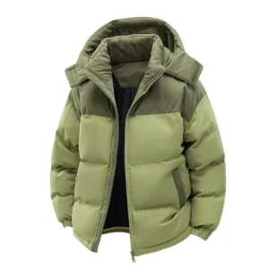 Color Block Winter Puffer Jacket for Men with Hood Thick Quilted Padding for Cold Weather