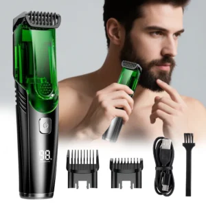 Cordless Men Beard Trimmer Rechargeable Electric Shaver with 20 Trim Built-in Vacuum Clipper