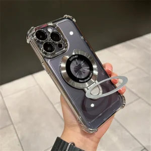 Luxury Plating Shockproof Magnetic Bracket For Magsafe Clear Case For iPhone 17 16 15 14 13 12
